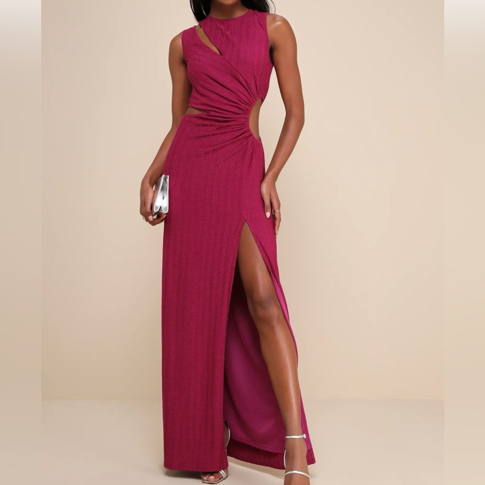 Lulu’s Magenta Ribbed Cutout Sleeveless Dress